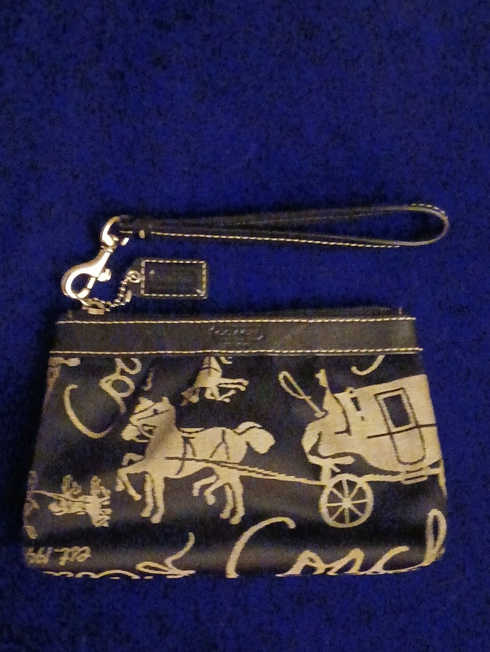 Coach Black and Cream Signature Carriage Wristlet with Strap